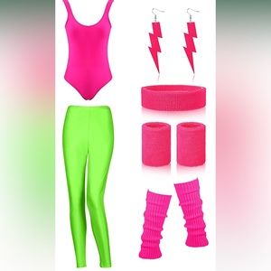 Women 80s Workout Costume Outfit Accessories Set